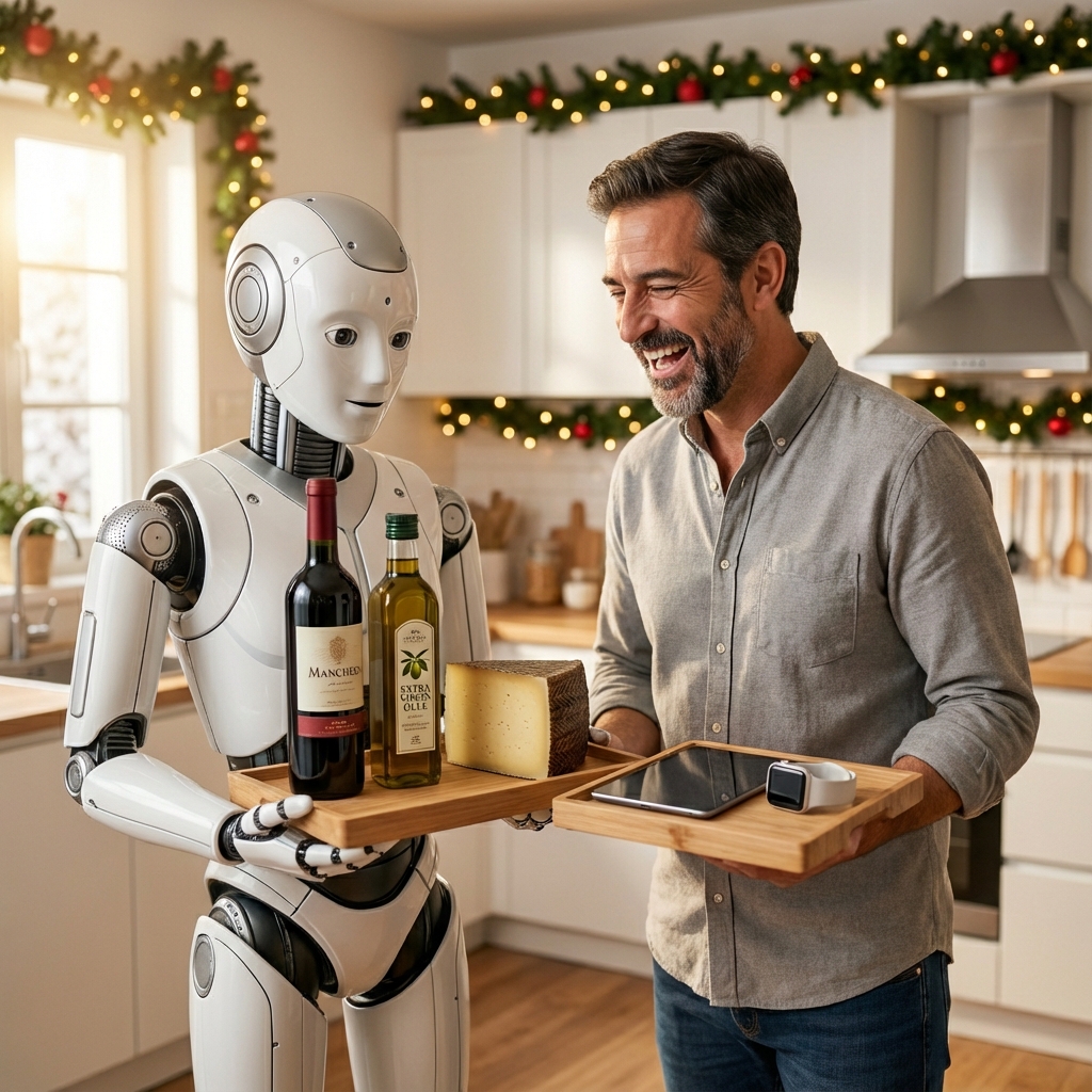 Robot con bandeja de regalos para padre